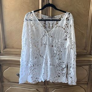 Beautiful crocheted white V-neck sweater